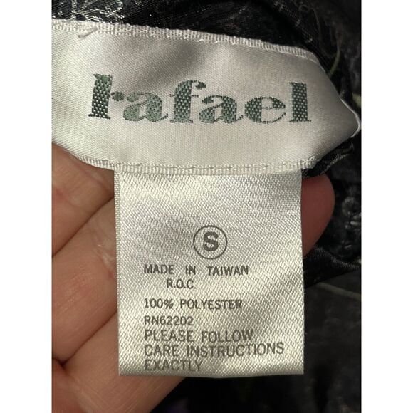 Rafael Jacket womens small black/pink floral reversible full zip Silky Retro Vtg - Picture 3 of 6